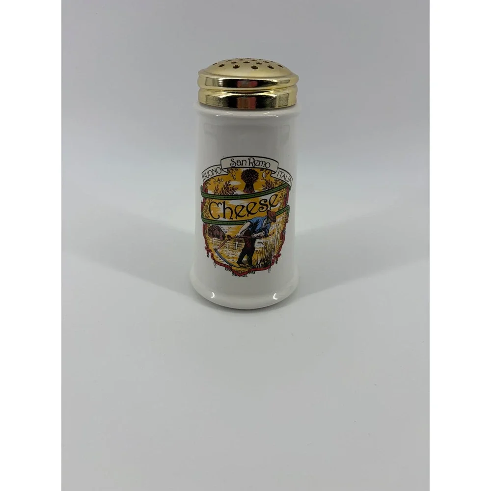 Vintage Himark San Remo Italia Ceramic Cheese Shaker White Gold Lid